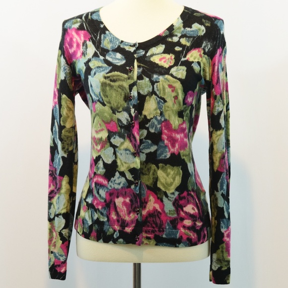 Talbots Sweaters - Talbots Floral Merino Wool Cardigan Sweater